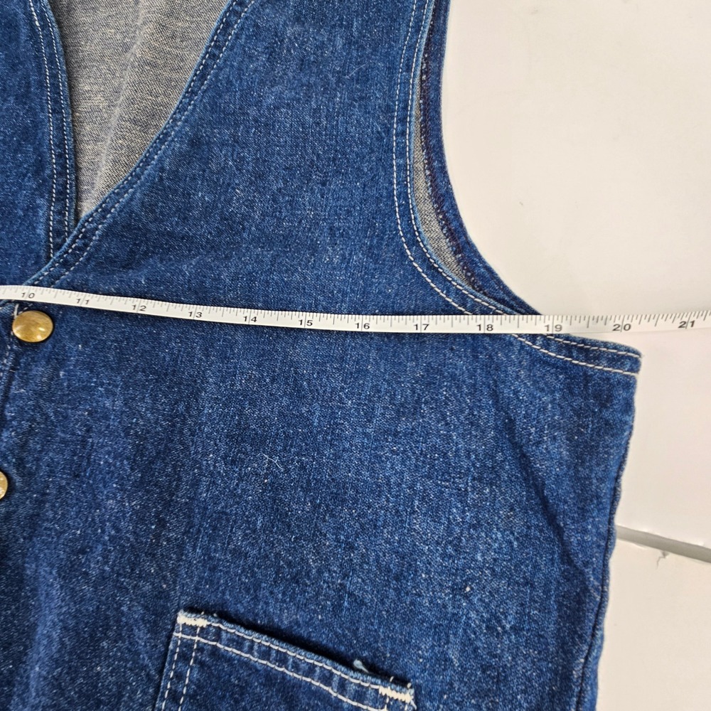 Vintage 70s Western Denim Vest Blue Snap Front Embroidered Pockets Mens Med Jean - Picture 6 of 9